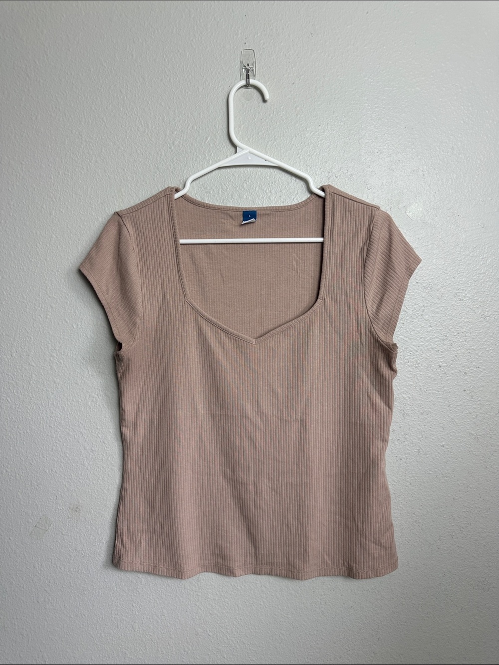 Old Navy Ribbed Short-Sleeve Square Neck Top - Taupe